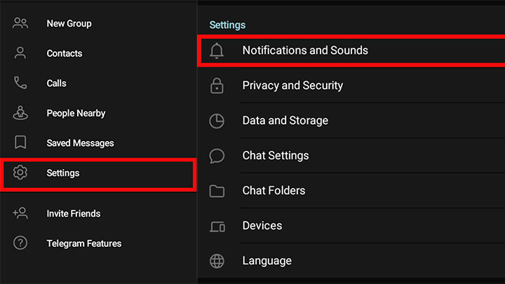 Telegram settings and Notification and sounds