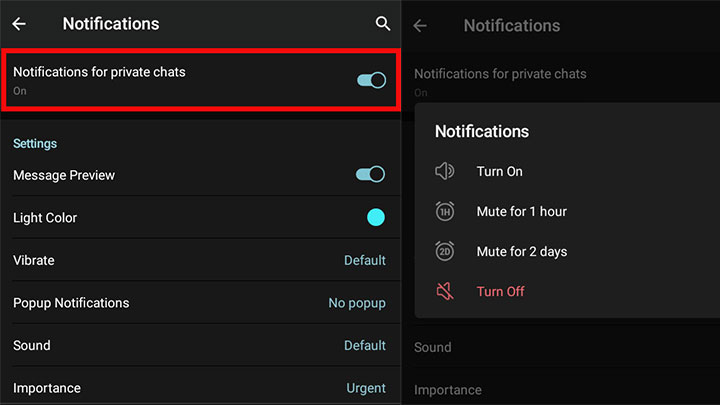 Notification for private chats