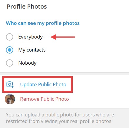 نمایش عکس پروفایل به مخاطبان تلگرام