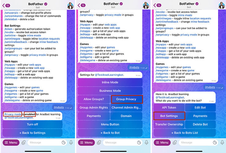 group privacy در بات فادر