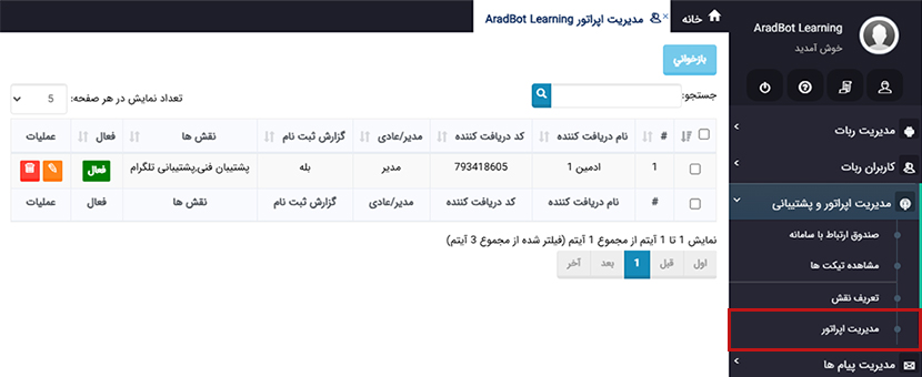 لیست اپراتورهای ربات